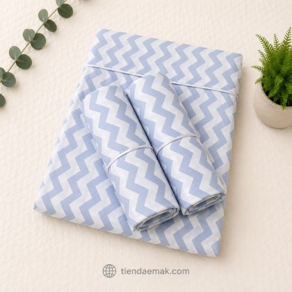 Sábanas 200 Hilos | Diseño Zig Zag Celeste