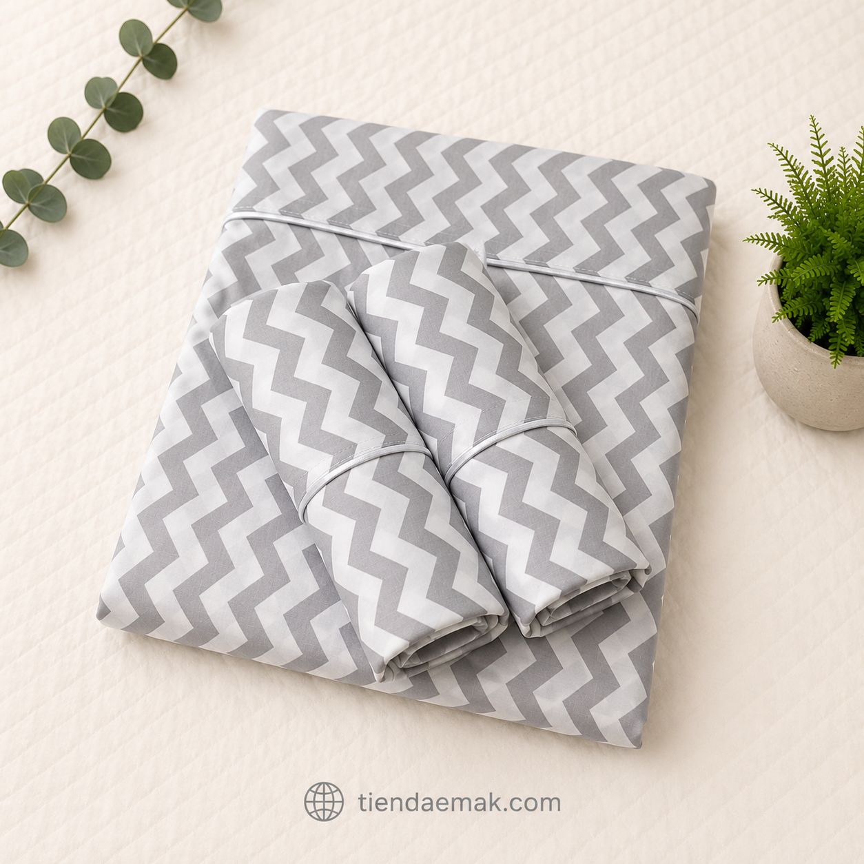 Sábanas 200 Hilos | Diseño Zig Zag Plomo