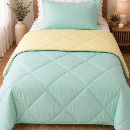 Edredon reversible color alba glacial y yellow rose