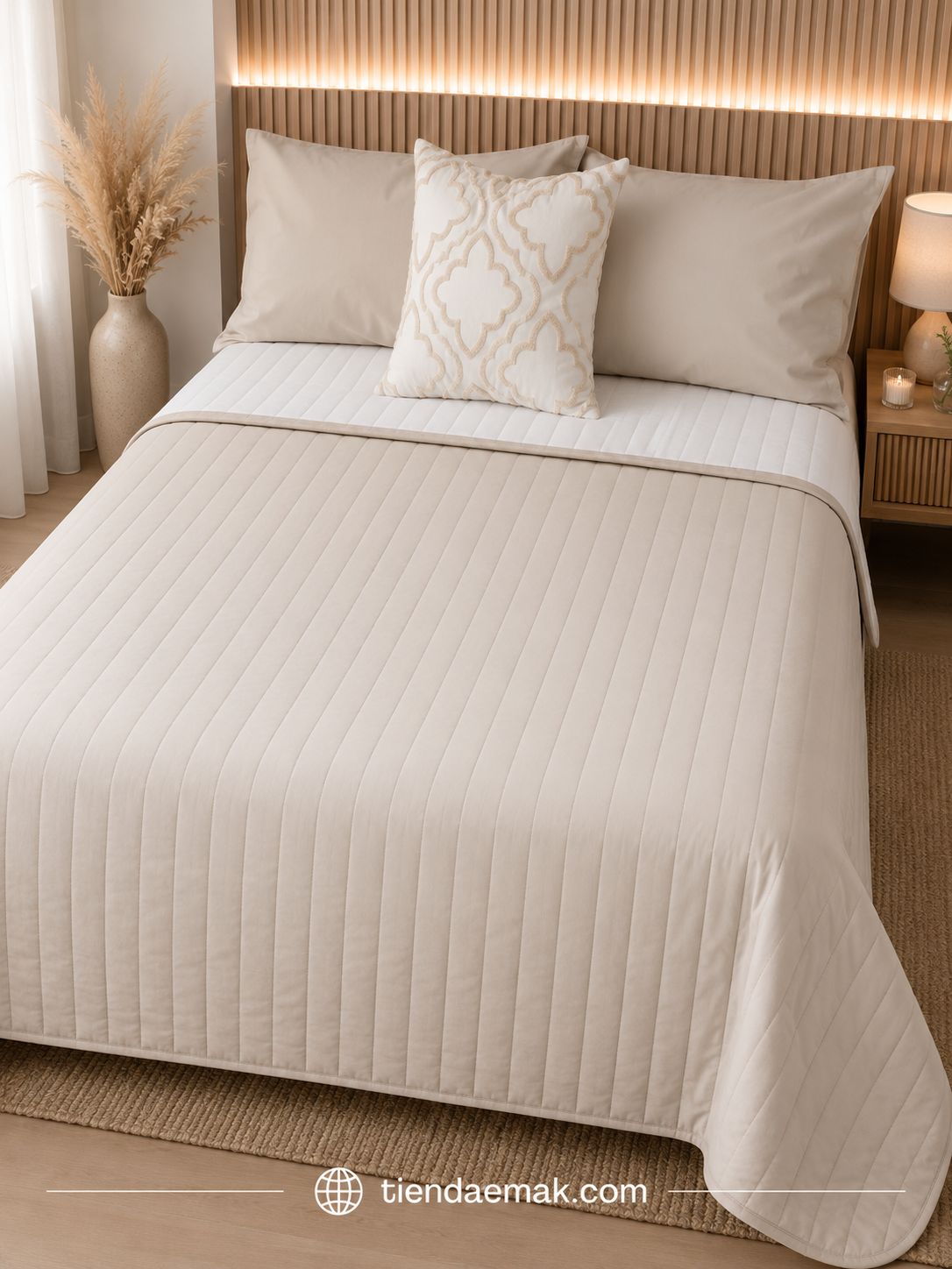 Cubrecama reversible color pergamino e ivory