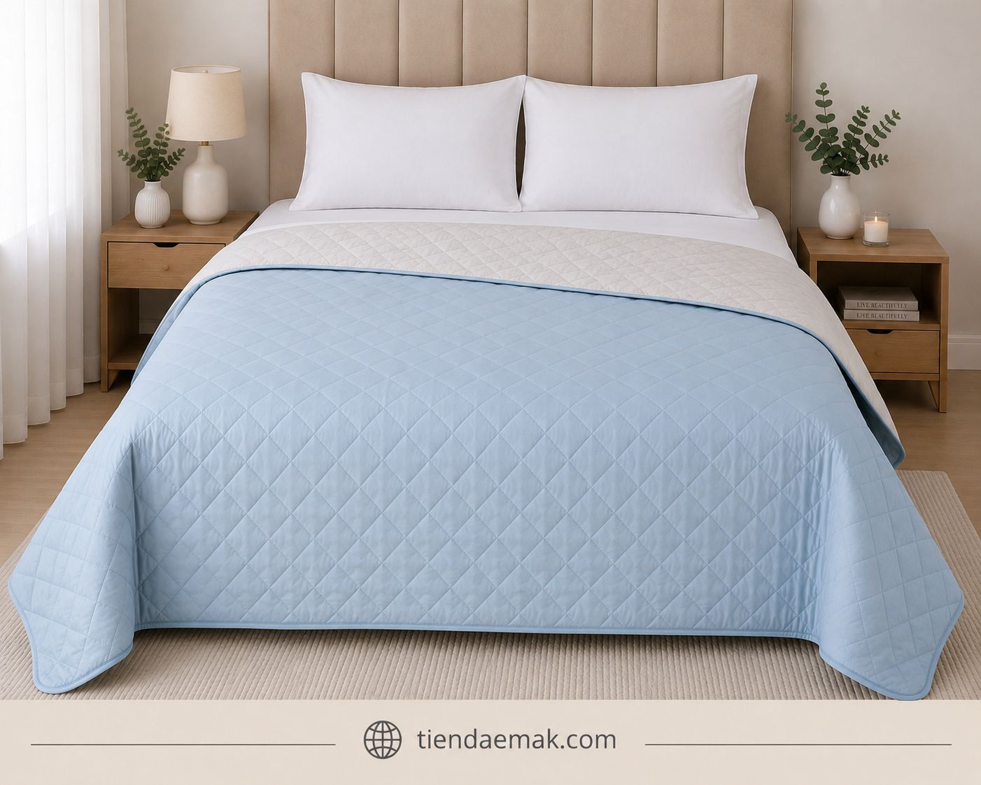 Cubrecama reversible color stone blue y verona