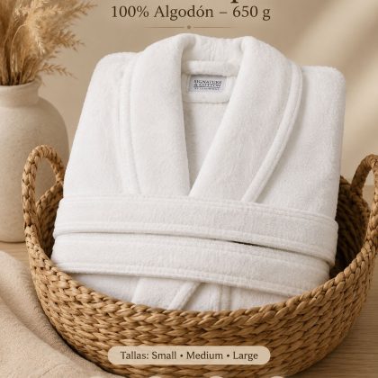Bata de baño felpa 650 GRAMOS color blanco