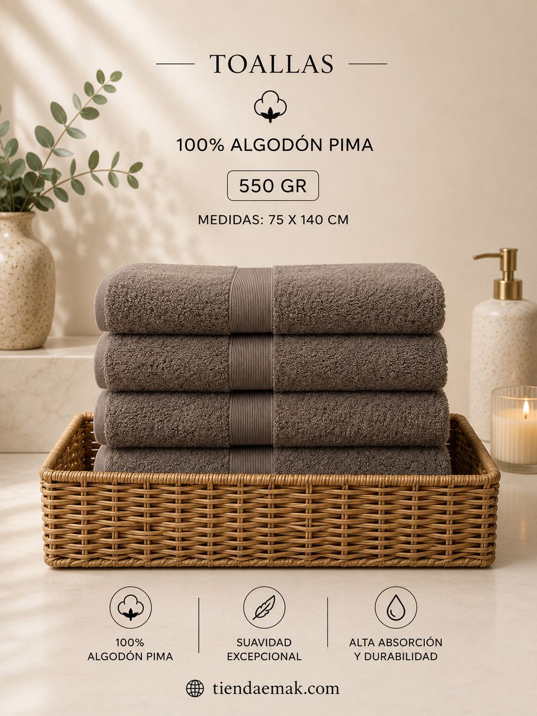 Toallas de baño 550 GRAMOS color chcocolate