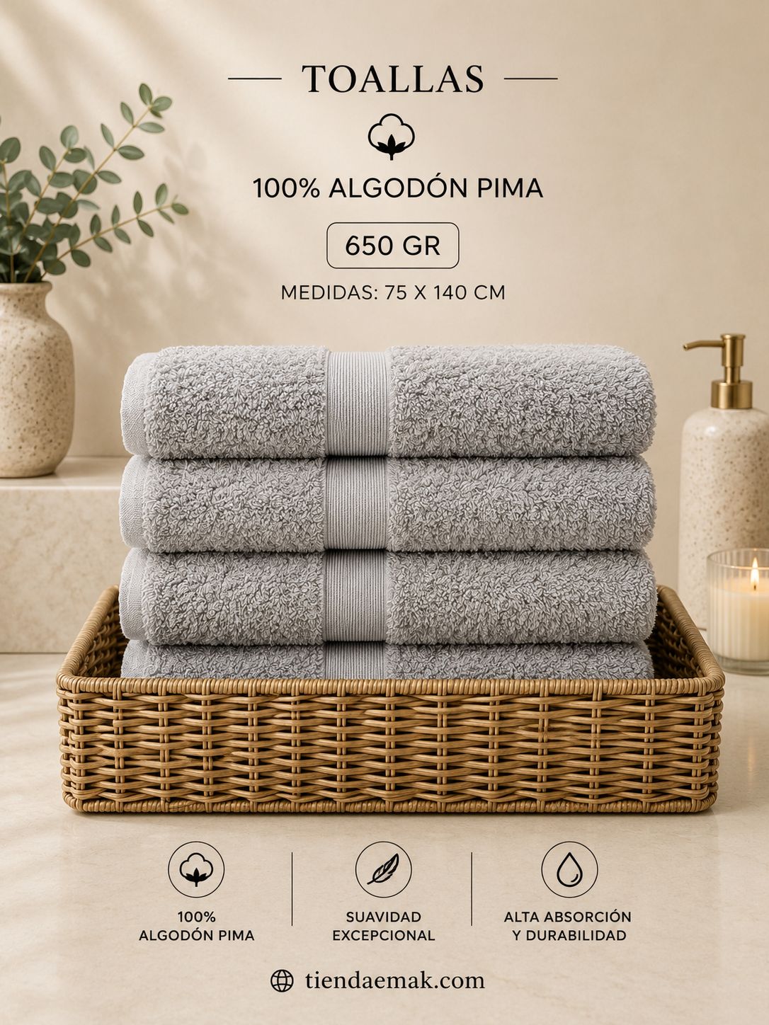 Toalla de baño 650 GRAMOS color plomo