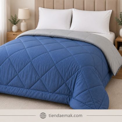 Edredon reversible color Acero denim y vapor