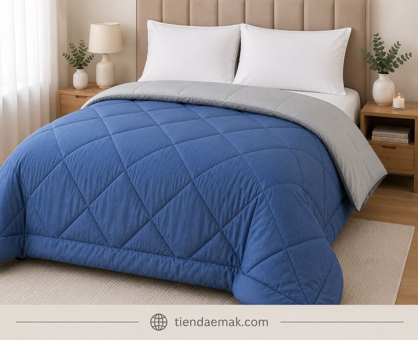 Edredon reversible color Acero denim y vapor