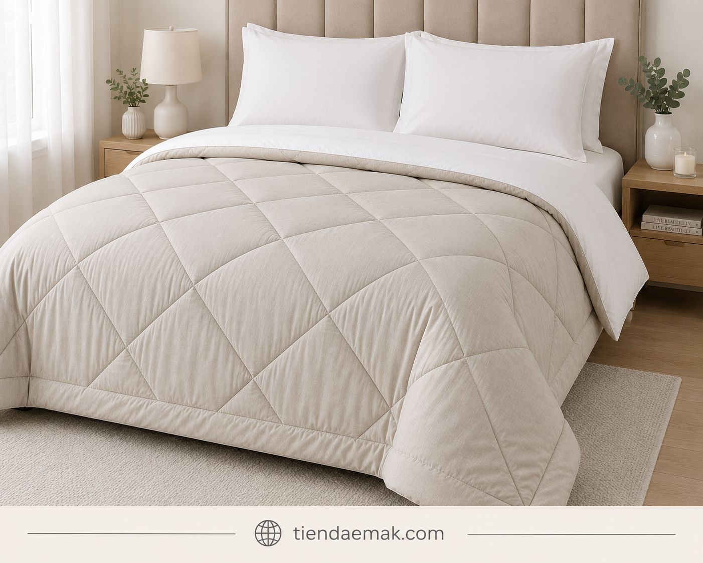 Edredon reversible color Pergamino e ivory