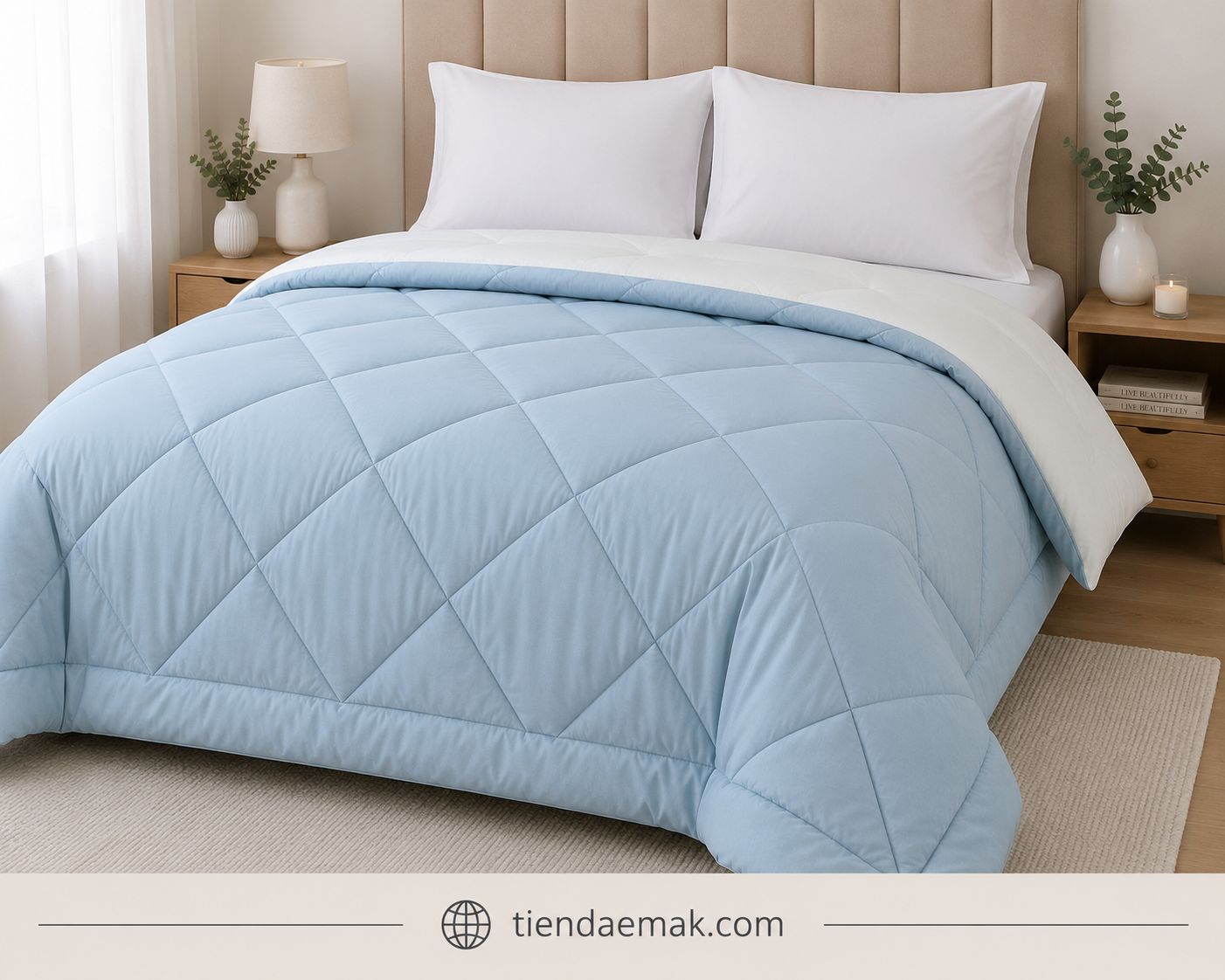 Edredon reversible color Stone blue y verona