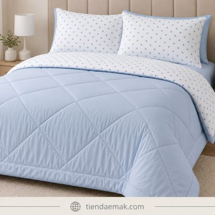 Edredon reversible color Oxford blue estrella celeste.