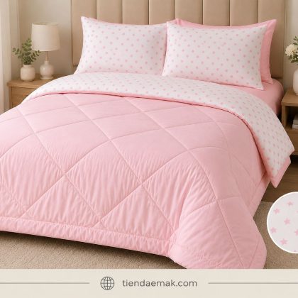 Edredon reversible color Rosedal estrella rosado