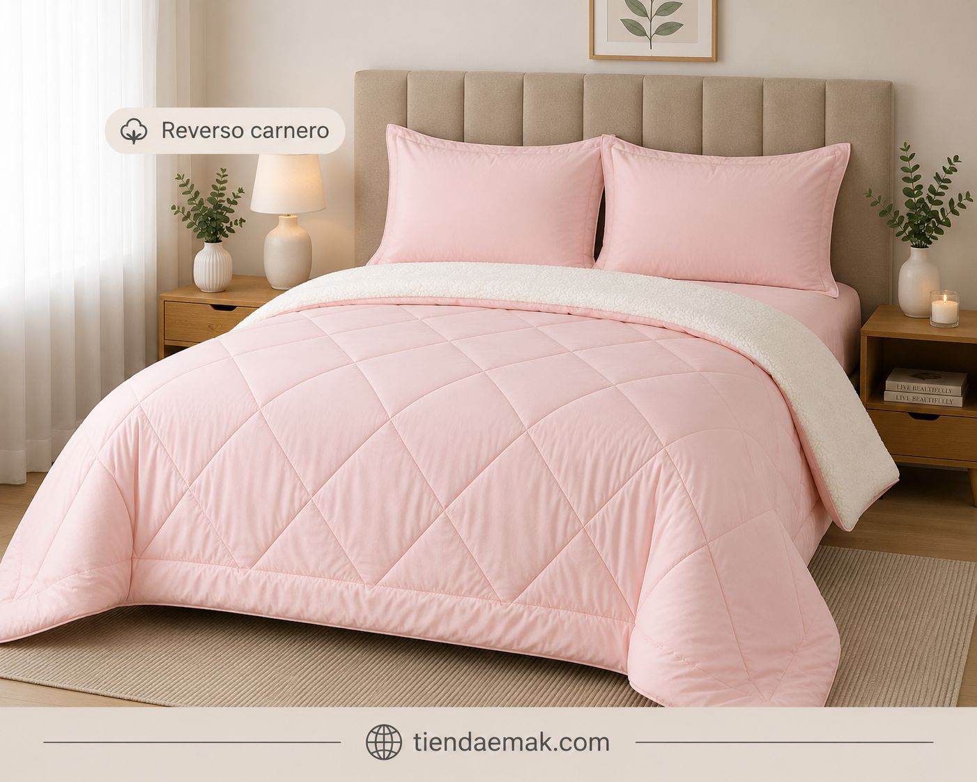 Edredon reverso carnero color rosado bb